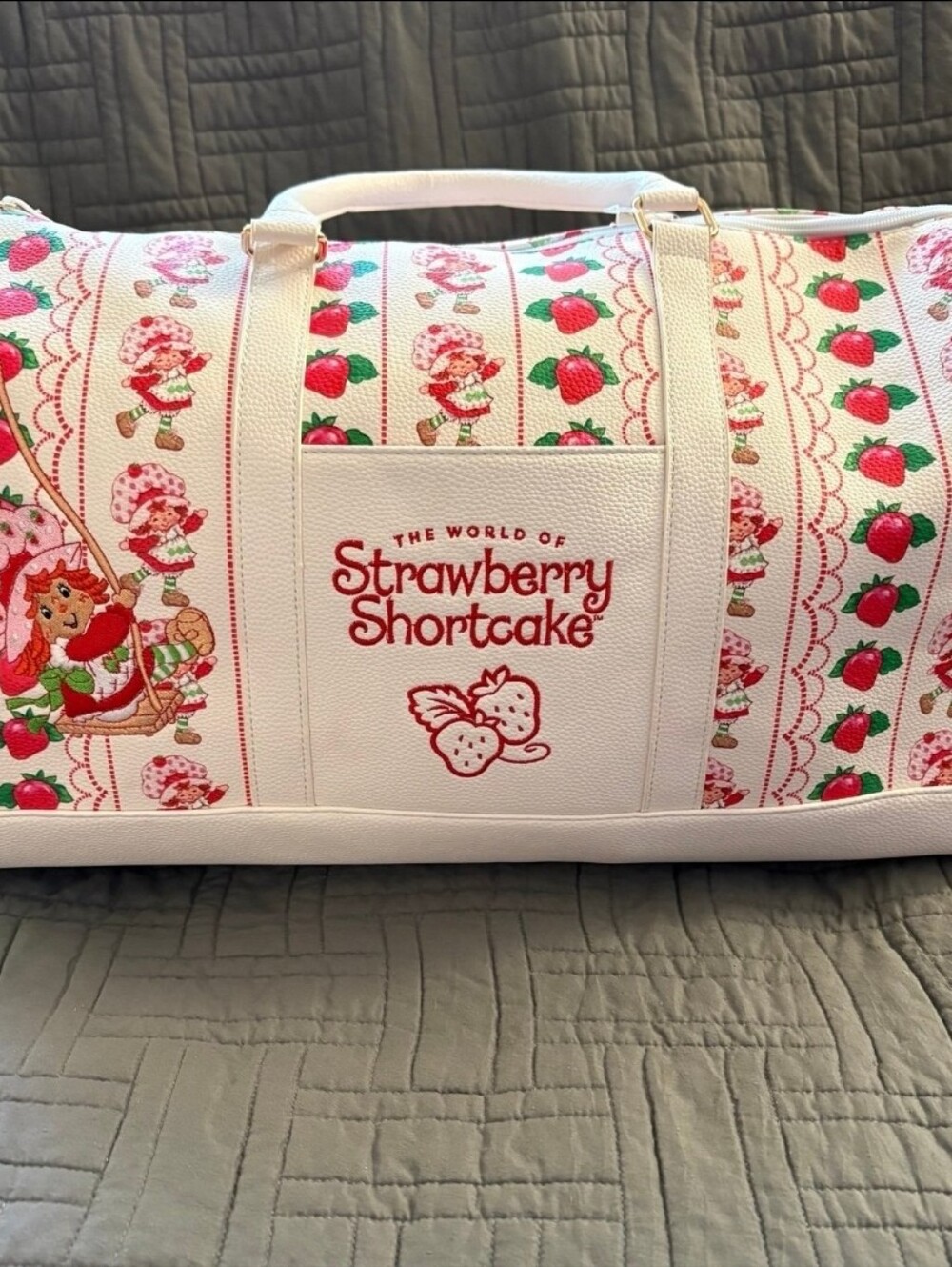 New Strawberry Shortcake Shoulder Tote Bag — Embroidered Weekend Duffle - Picture 2 of 6